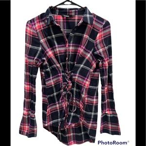 Express long sleeves black flannel button down blouse